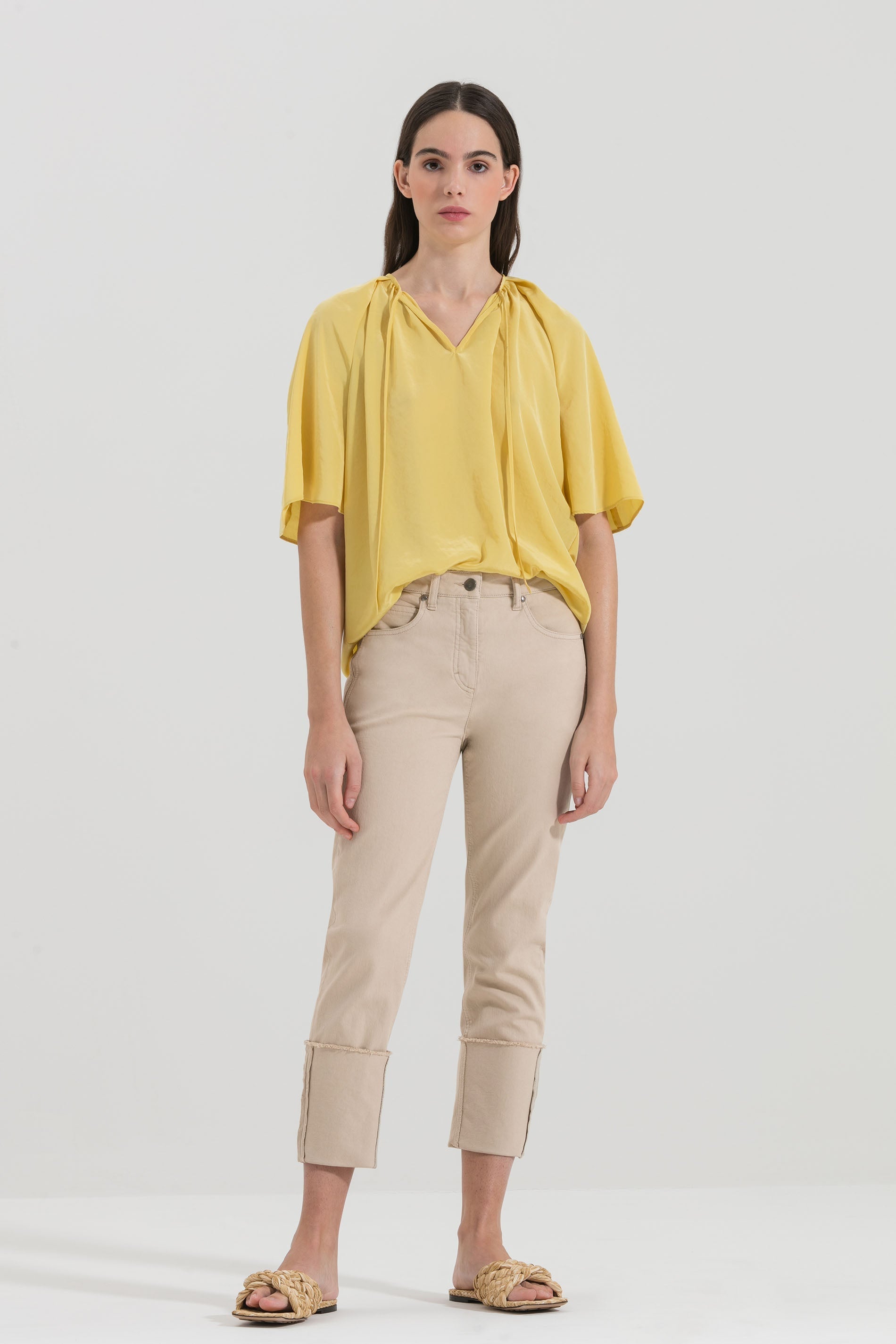 LUISA CERANO-OUTLET-SALE-Halbarmshirt mit Raffungen-Shirts-34-sun yellow-by-ARCHIVIST