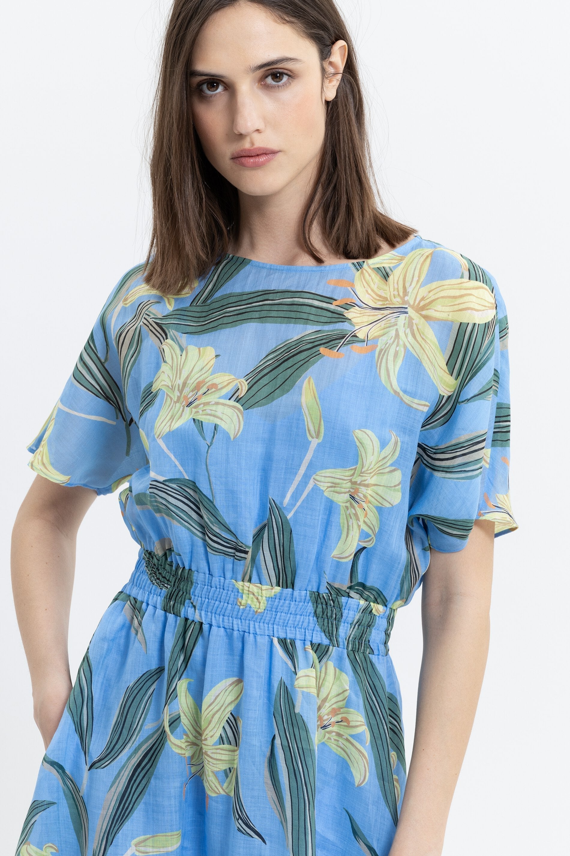 LUISA CERANO-OUTLET-SALE-Ramie-Kleid mit Lily-Print-Kleider & Röcke-by-ARCHIVIST
