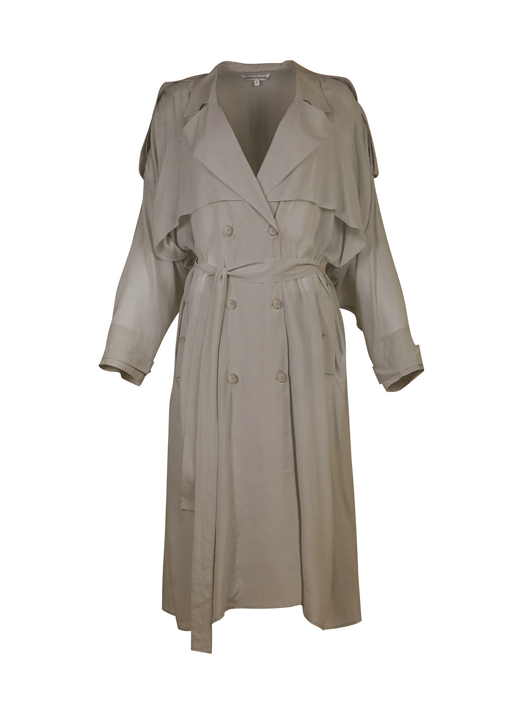 Trench coat with belt, shoulder and back collars